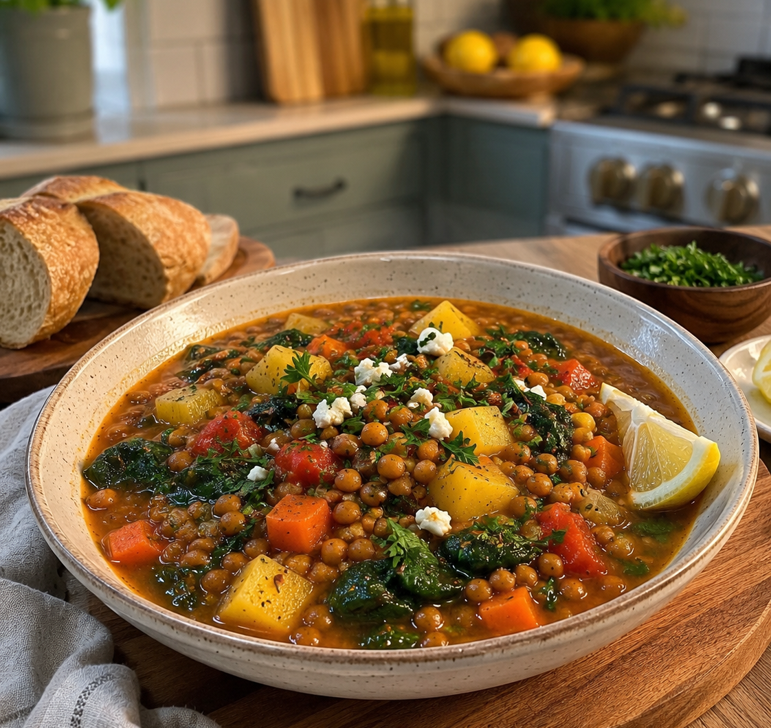 Healthy Hearty Mediterranean Lentil and Vegetable Soup