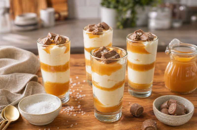 Healthy No-Bake Salted Caramel Cheesecake Shooters