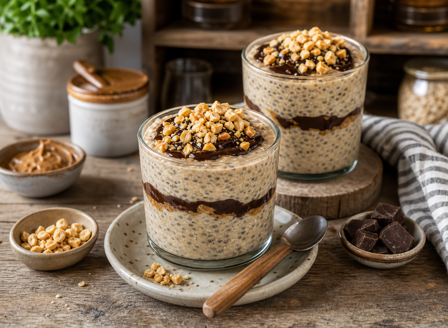 Healthy Snickers Overnight Oatmeal