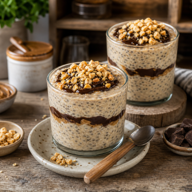 Healthy Snickers Overnight Oatmeal