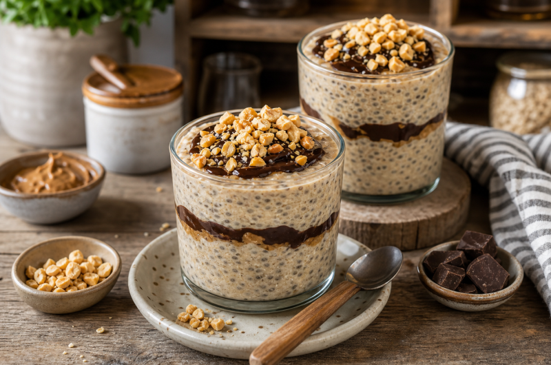 Healthy Snickers Overnight Oatmeal