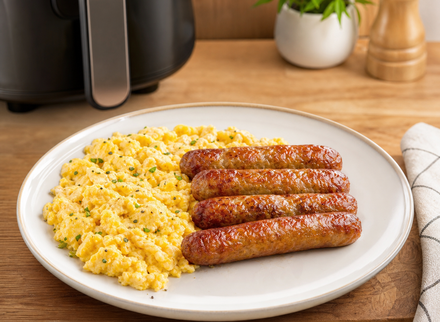 Air Fryer Sausages and Eggs
