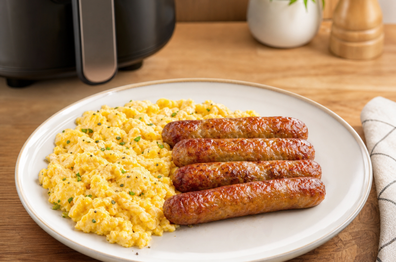 Air Fryer Sausages and Eggs